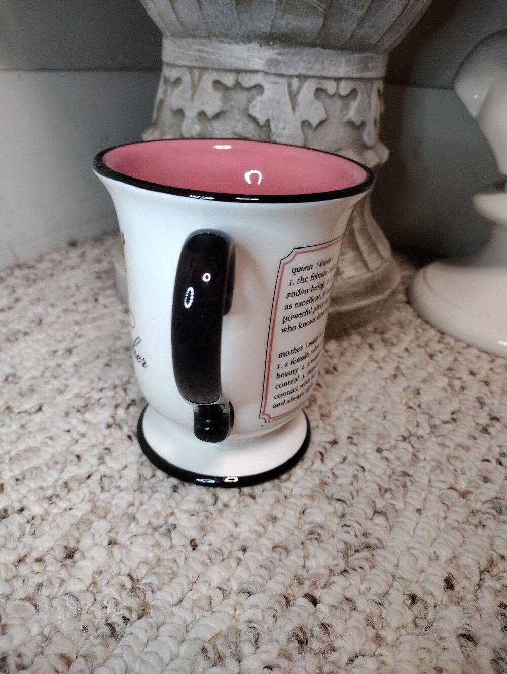 Grasslands Road "Queen Mother" Pink, White & Black Ceramic Pedestal Coffee Mug - Picture 2 of 6